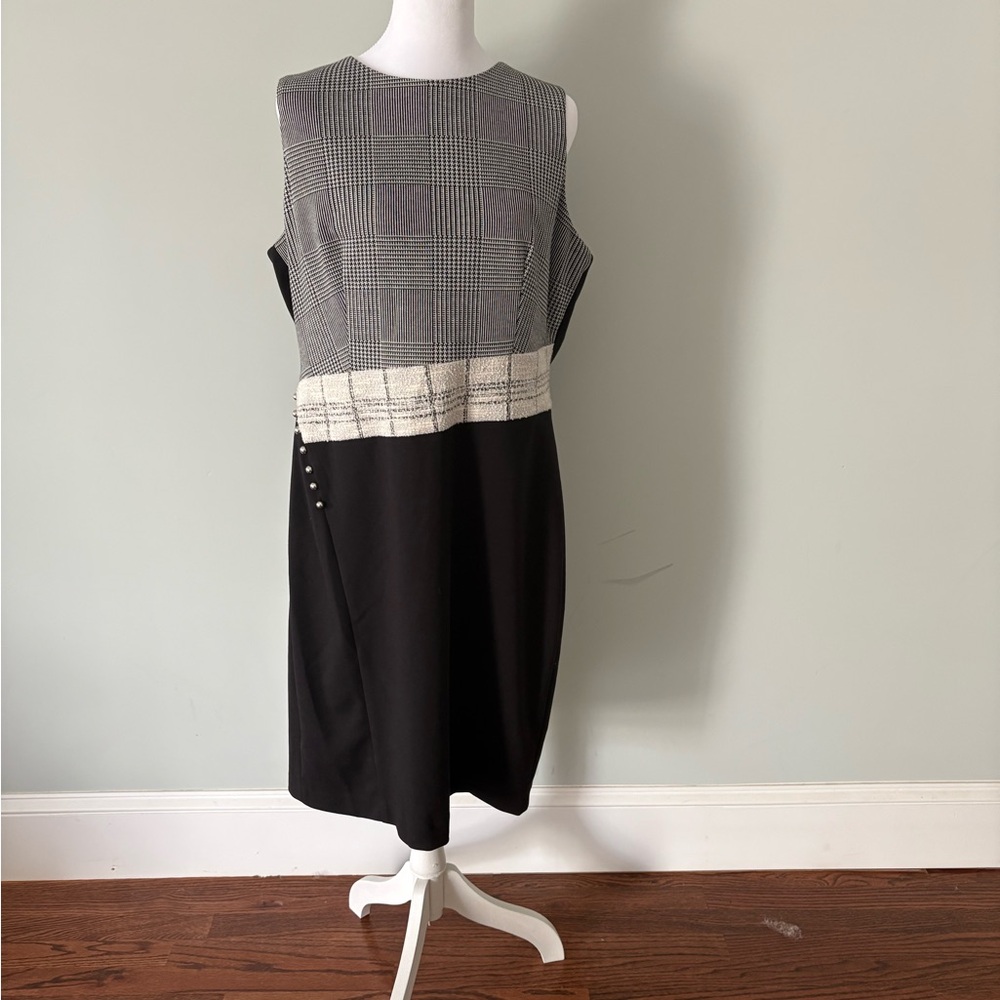 Calvin Klein Black and Gray Plaid Midi Dress